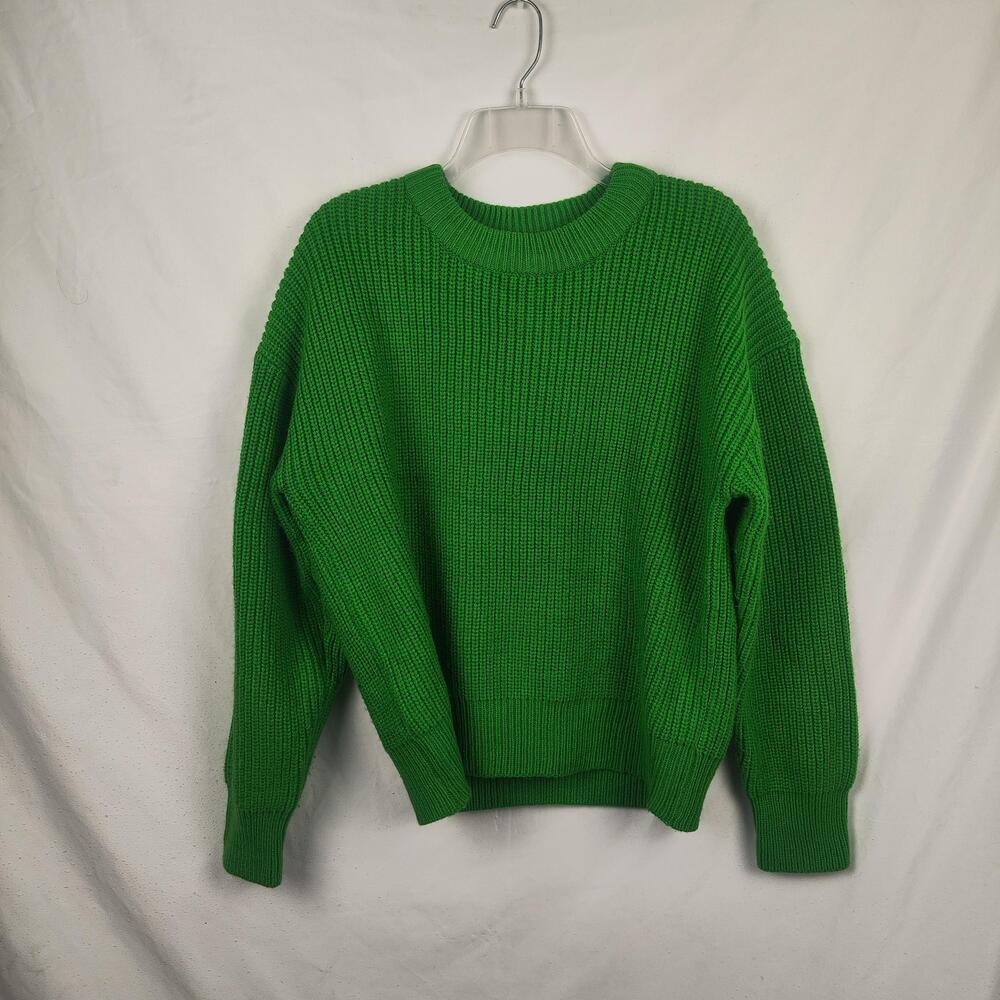 Zara Sweater Womens Medium Green Chunky Knit Raglan Sleeve Crew Neck Pullover